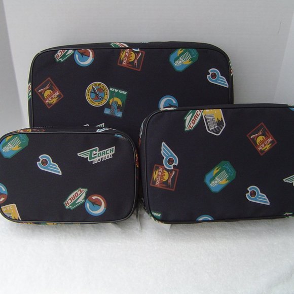 NEW AUTHENTIC COACH BLACK TRAVEL PATCHES NYLON PACKING CUBES#1287 UNISEX - Picture 1 of 15